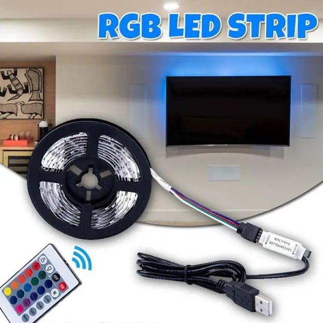 Banda LED impermeabila RGB cu telecomanda, mufa usb, lungime 5 metri
