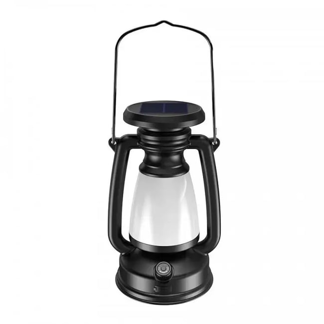 Lampa led tip felinar, aspect retro, portabila, trepte de intensitate lumina, incarcare Type-C / panou solar, Miromoto®