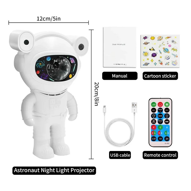 Lampa LED cu proiector galaxy astronaut sky alb, bluetooth, boxa, telecomanda, cap magnetic si design reglabil 360°