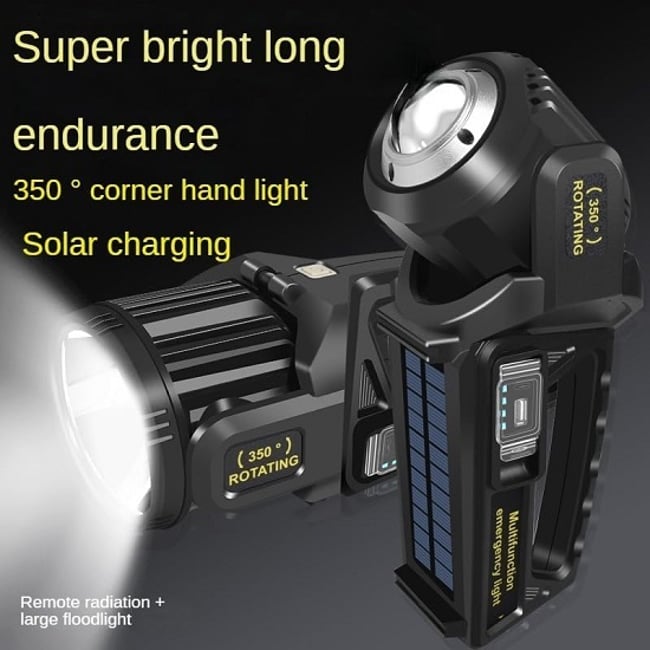 LANTERNA MULTIFUNCTIONALA LED, CU PANOU SOLAR, 350°, FUNCTIE POWERBANK, INDICATOR LED, 9 MODURI DE ILUMINARE