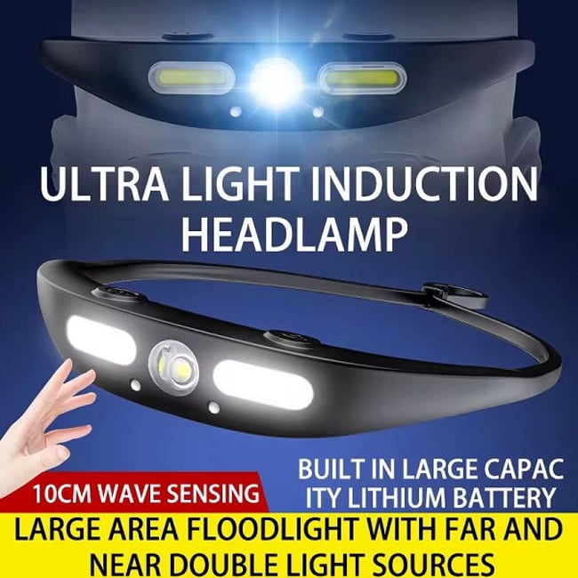 Lanterna De Cap LED, 3 surse de lumina, 1 X COB Ultra-Bright, XPG LED, Profesionala, Acumulator, Senzor Miscare