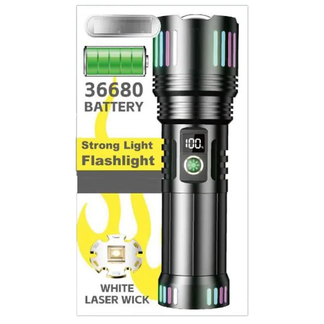 Lanterna LED cu zoom telescopic, reincarcabila, acumulator 6000mah, focus ajustabil, 20W, 2000LM, IP43, afisaj baterie, negru