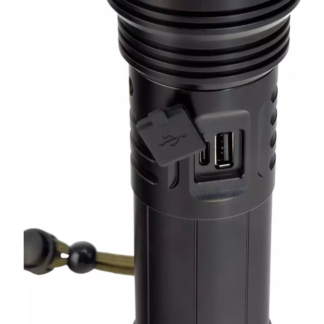 Lanterna LED cu zoom telescopic, reincarcabila, acumulator 6000mah, focus ajustabil, 20W, 2000LM, IP43, afisaj baterie, negru