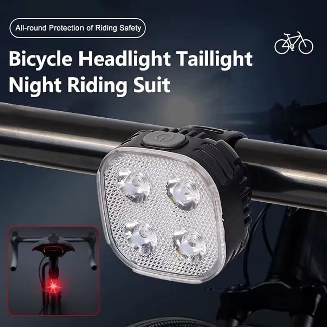Set lumini pentru bicicleta far, moduri de iluminare, 120lm, lumina stop spate LED, Impermeabil IPX65, Incarcare USB, acumulator incorporat 800 mAh, 4 Leduri, accesorii bicicleta