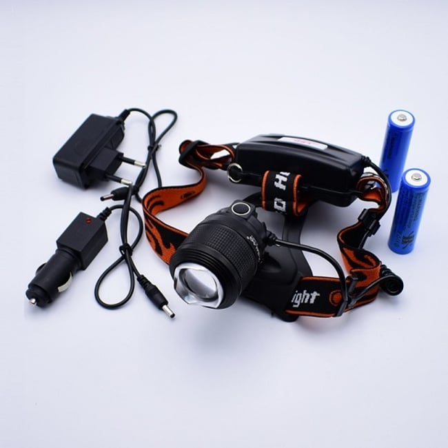 Lanterna frontala cu Zoom, 2 led-uri T6 si XPE, alb/albastru, acumulator 2x3.7v 8800mAh