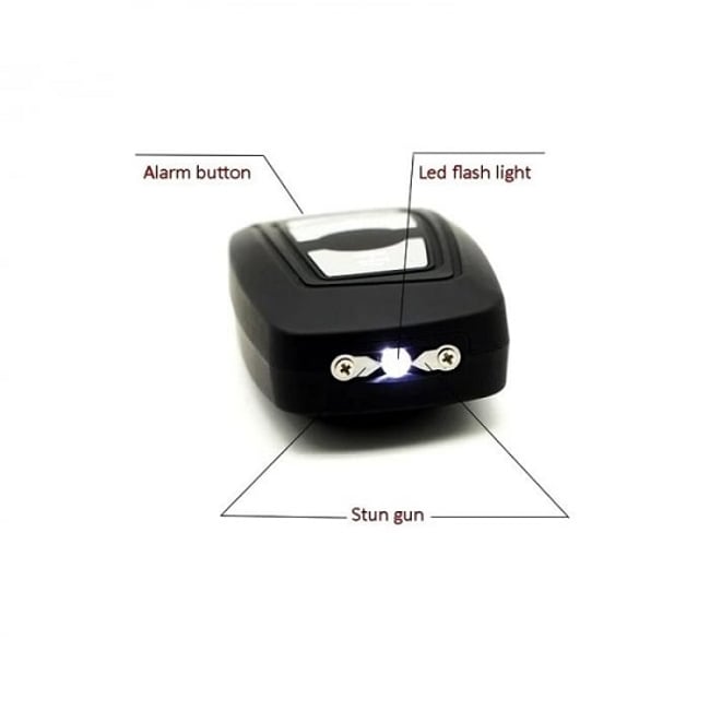 Dispozitiv cu electrosoc profesional pentru autoaparare, tip cheie auto BMW, cu lanterna si sirena