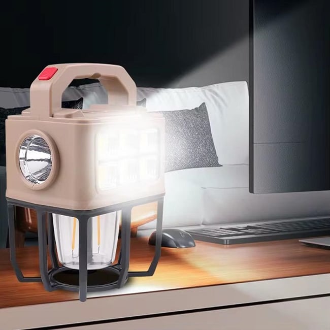 Lanterna reincarcabila led tip felinar, baterie externa, portabila, 3 surse de iluminare, incarcare solara sau prin cablu