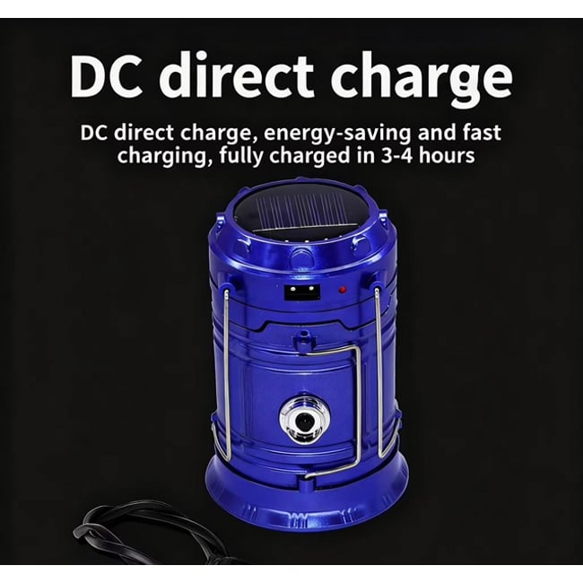 Lanterna tip Felinar 2 in 1 LED pentru Camping, cu incarcare solara sau priza, functie power bank, albastru