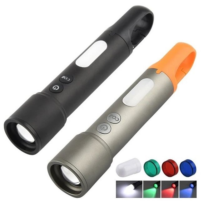 Lanterna Reincarcabila, LED+COB, 9 Moduri Iluminare, 1000lm, Type C, Aluminiu, Lentile color