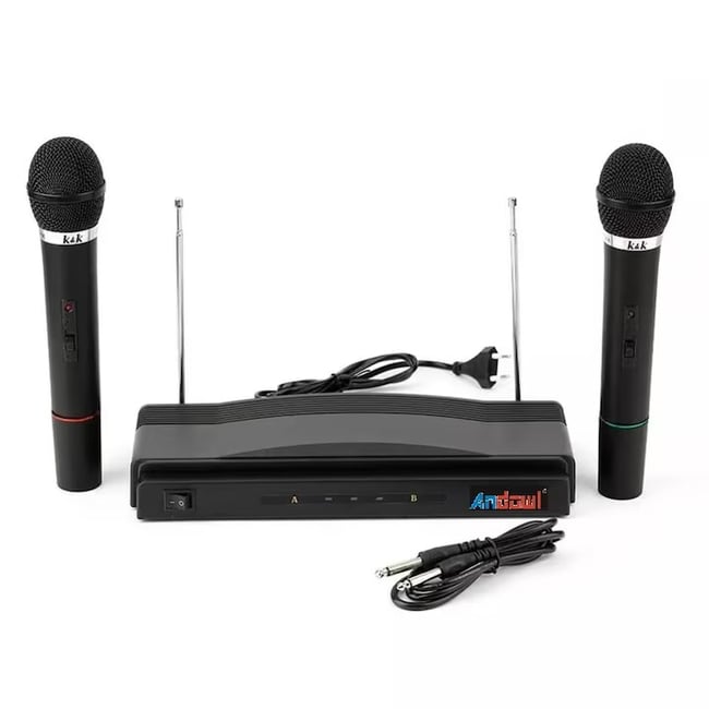Kit Microfon Profesional fara Fir Andowl, Wireless Karaoke, Sistem statie sunet, negru
