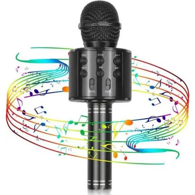 Microfon karaoke cu bluetooth si boxa incorporata, compatibil Android si IOS, acumulator integrat, negru