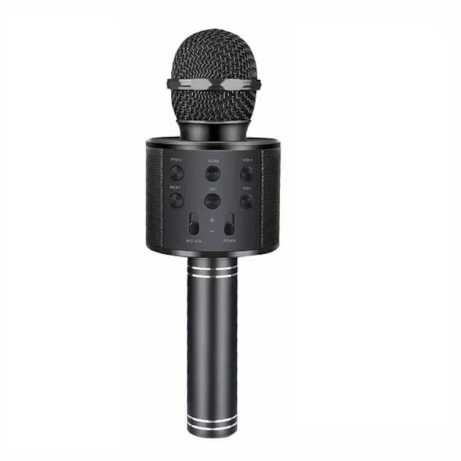 Microfon karaoke cu bluetooth si boxa incorporata, compatibil Android si IOS, acumulator integrat, negru