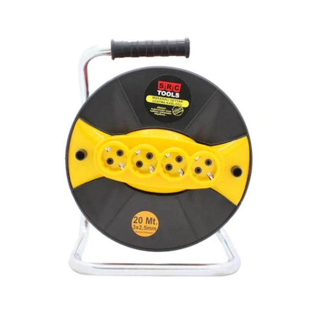 Prelungitor cu Tambur, 20 M, 3 x 2.5mm, 4 Prize, Maner Transport