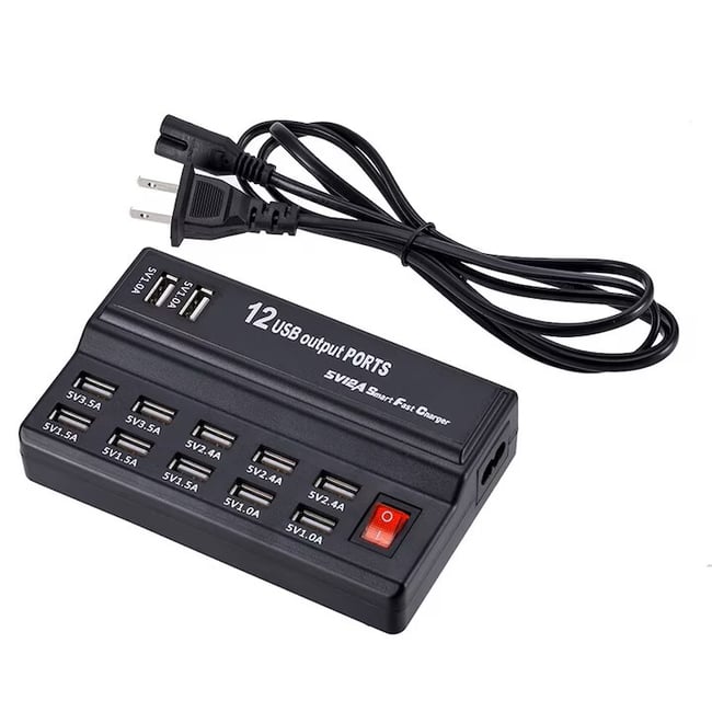 Statie de Incarcare 60W, cu 12 Porturi Smart USB, Fast Charging, Universal, Negru