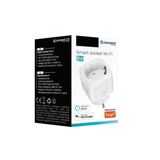 Priza Smart, WiFi connect, monitorizare consum energie, control vocal prin Amazon Alexa Si Google Assistant, compatibila Tuya App Android iOS, programare si timer, control de la distanta