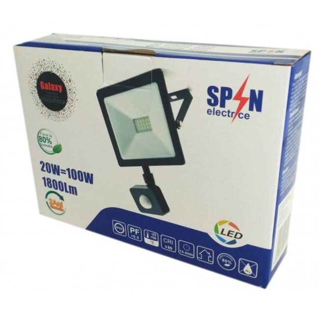 Proiector Led SMD Galaxy cu Senzor de Miscare, 20W=100W, 6000K, Lumina Rece