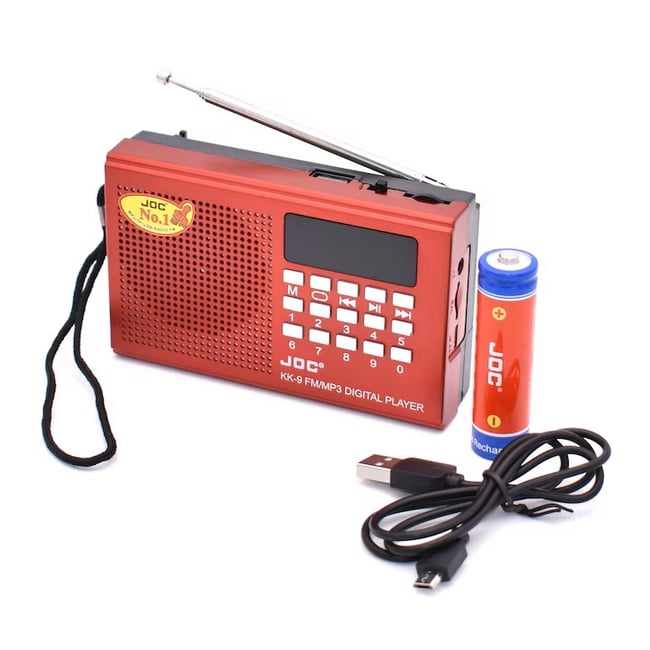 Radio portabil cu acumulator 3.7v 2000 mAh, mp3, card TF, usb, FM, bluetooth, afisaj electronic, rosu
