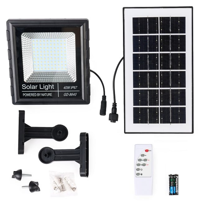 Proiector Led 40W Cu Panou Solar, Telecomanda, 3600mAh, IP65, 300lm