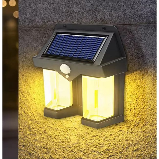 Lampa solara de perete cu senzor de miscare, 18W, 2 becuri Led, IP65, Acumulator 3.7v