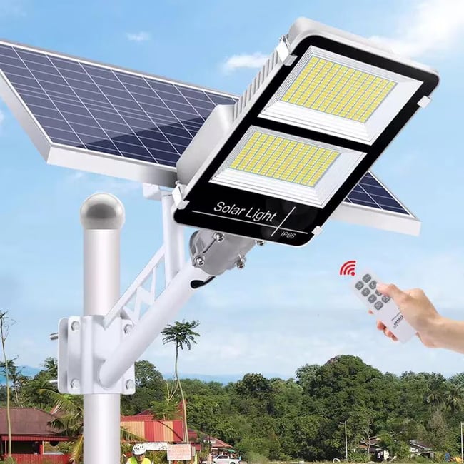 Lampa solara stradala cu panou solar si telecomanda, 200 W, Jortan JT-YSTZ-200W, suport metalic, rezistent la apa