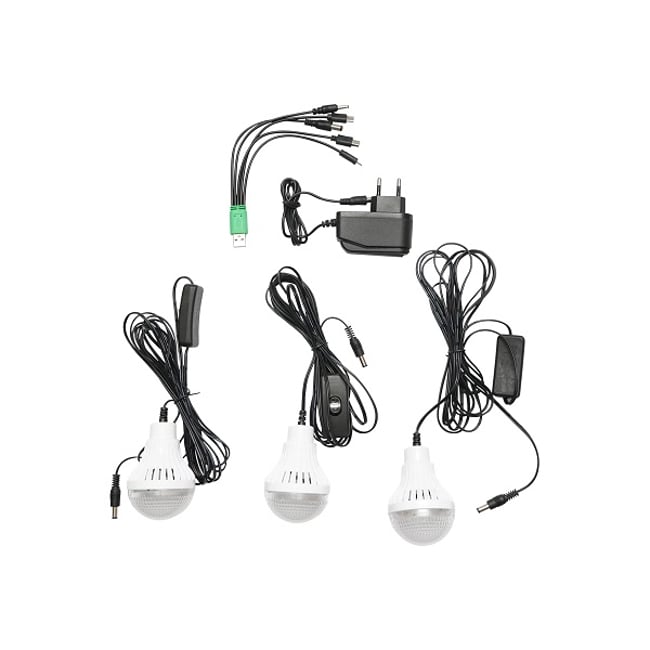 Kit iluminat portabil LED cu 3 becuri/proiector, radio FM, MP3, panou solar si baterie 6V, 4.5 Ah pentru pescuit camping GD-8073