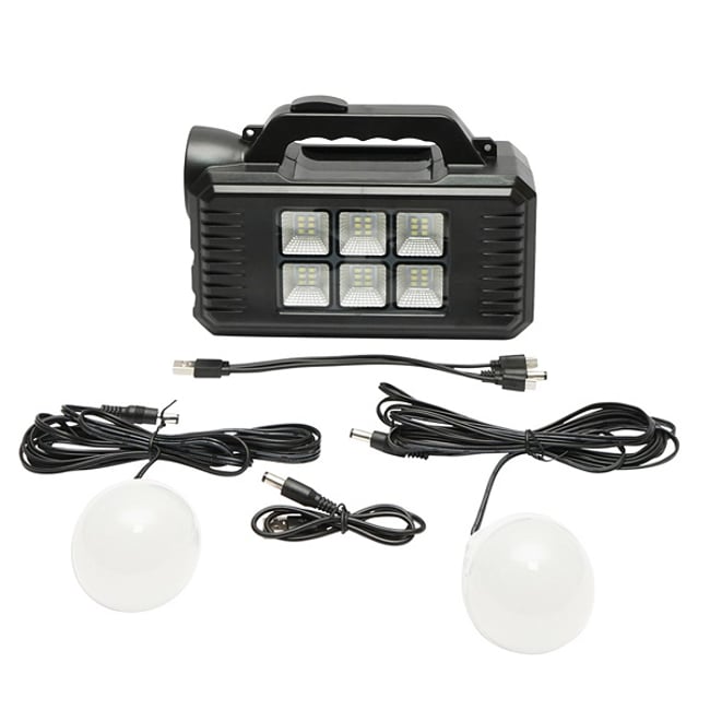 Kit iluminat portabil LED cu 2 becuri/proiector, panou solar si baterie 4000 mAh pentru pescuit camping GD-8077