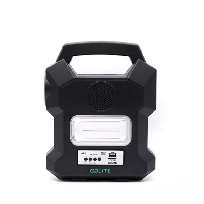 Kit Solar Portabil Gdlite, USB, Bluetooth, Radio FM, MP3, 4 Becuri Incluse, Negru