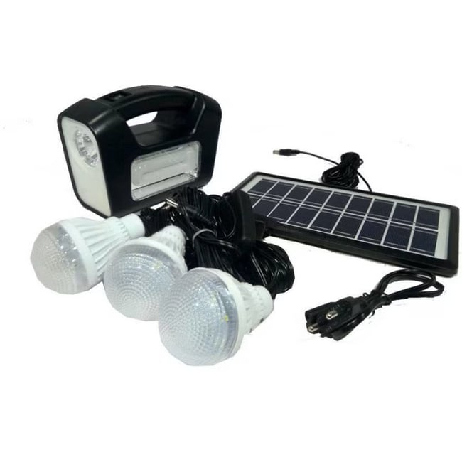 Kit Panou Solar Cu 3 becuri LED, Lanterna, Acumulator, Functie Powerbank