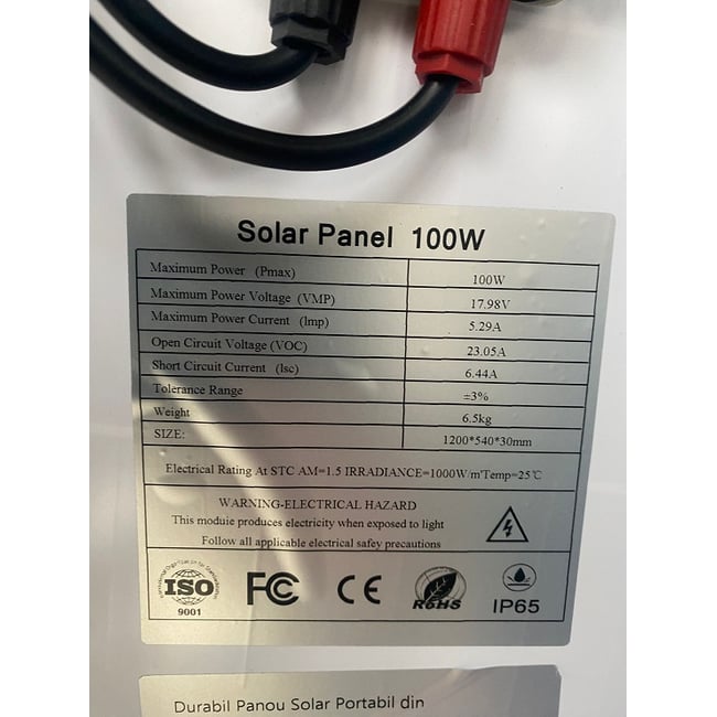 Panou solar 100W fotovoltaic, monocristalin, 1205 x 530 x 30 mm