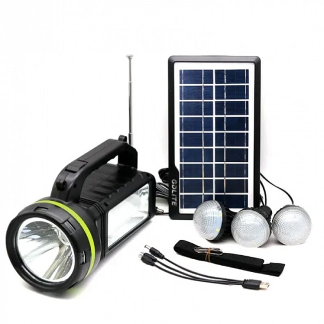 Kit Solar Portabil, 3 Becuri Incluse, USB, Bluetooth, Radio FM, functie powerbank