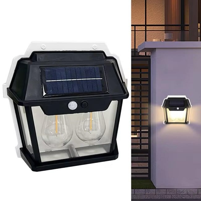 Lampa solara de perete cu senzor de miscare, 28W, 2 becuri Led, IP65, Acumulator 3.7v