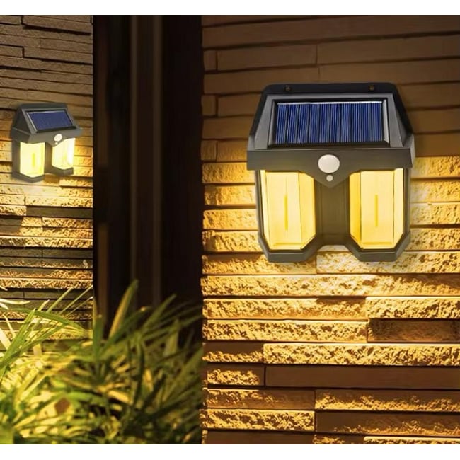 Lampa solara de perete cu senzor de miscare, 18W, 2 becuri Led, IP65, Acumulator 3.7v