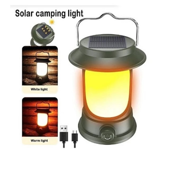 Lampa Solara, Retro Camping, Reincarcabila, Trepte de Intensitate, Verde