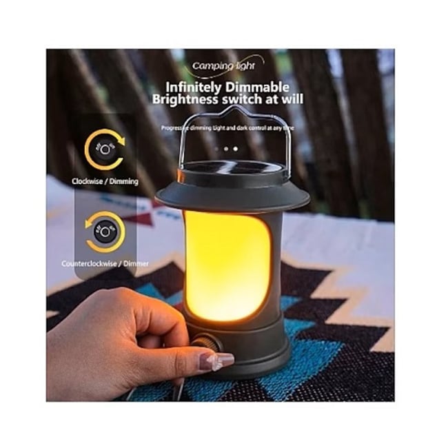 Lampa Solara, Retro Camping, Reincarcabila, Trepte de Intensitate, Verde