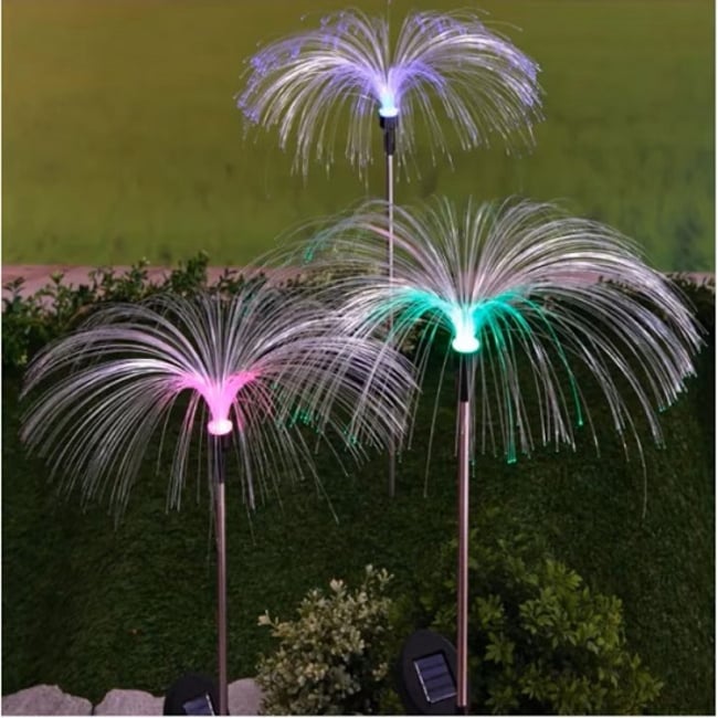 Set 2 Lampi Solare, Tip Palmier, Fibra Optica, IP65, Lumina RGB, 60cm