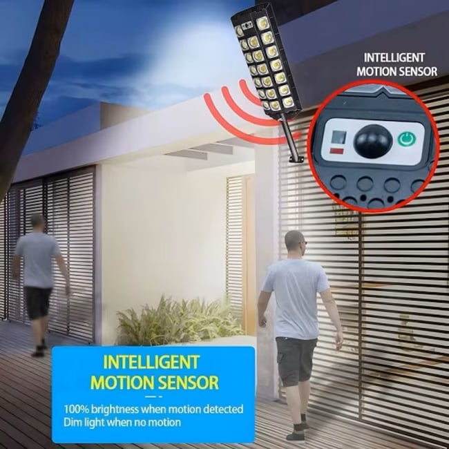 Lampa solara stradala cu panou solar si telecomanda, 150W, suport metalic, 20 celulele led, rezistent la apa ip66, senzor de miscare si lumina