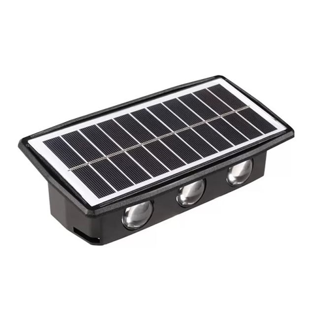 Lampa solara LED, Dreptunghiulara Pentru Perete 20.5×10 cm, 6 LED-uri, 5.5V, ABS, 500mAh, Rezistent La Apa IP65, Alb Cald