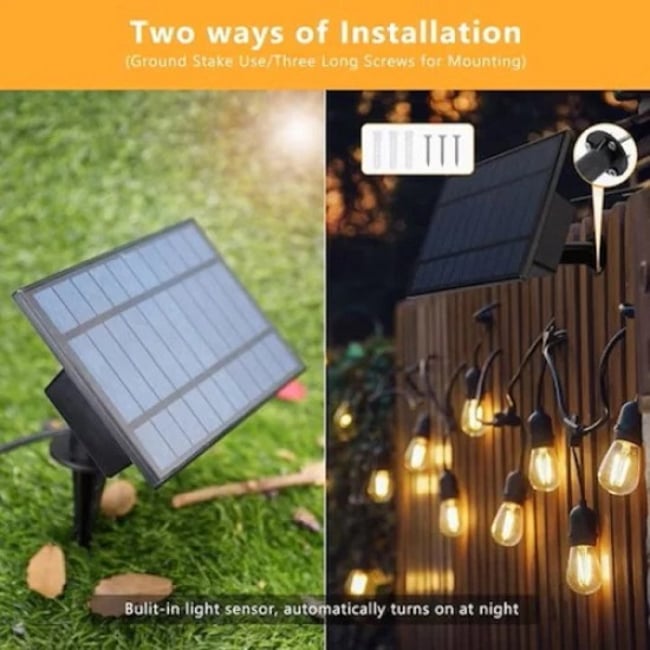 Ghirlanda luminoasa exterior, impermeabila, interconectabila, 5m, Incarcare Solara, lumina calda, cu becuri incluse