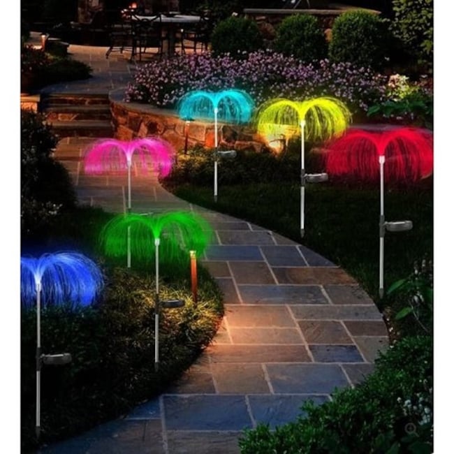 Set 2 Lampi Solare, Tip Palmier, Fibra Optica, IP65, Lumina RGB, 60cm