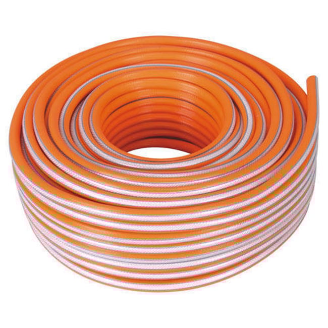 Furtun apa din PVC flexibil cu insertie, diametru 1 tol, lungime 50 metri, pentru gradina, presiune 8 bar, portocaliu