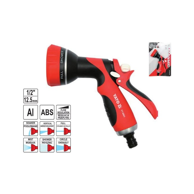Pistol de Stropit Multifunctional, 6 Tipuri de Pulverizare, Functie de Reglare a Debitului si Oprire YATO YT-8964