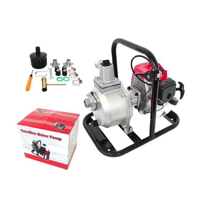 Motopompa DRK TU26, motor benzina, 2 timpi, 25.4 CC, 7 mc/h debit apa, 1" prindere furtun, 8 m adancime absorbtie