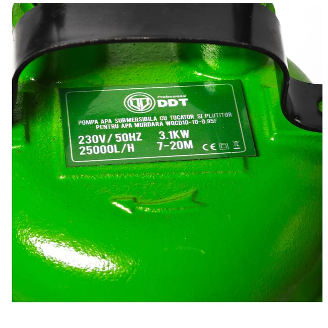 Pompa submersibilă pentru apă murdară DDT Professional WQCD10-10-0.95F, 3100W, 25000 L/h, 10 m cu cutit profesional