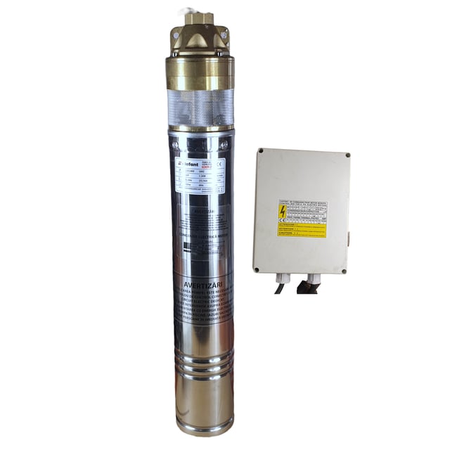 Pompa submersibila cu turbina, Elefant, 4SKM-200, 1500 W, refulare 108 m, 3m³/h, panou de comanda, bobinaj cupru