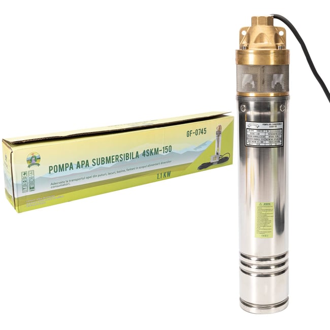 Pompa submersibila cu turbina, Micul Fermier GF-0745, 4SKM-150, 2000 W, refulare 100 m, 3m³/h, panou de comanda, bobinaj cupru