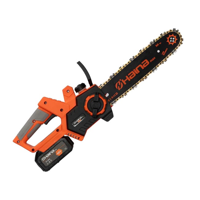 Drujba cu acumulator, Haina H-1253, 2 baterii 48 V Li-ion, 4 AH, 3200 RPM, lungime sina 30 cm