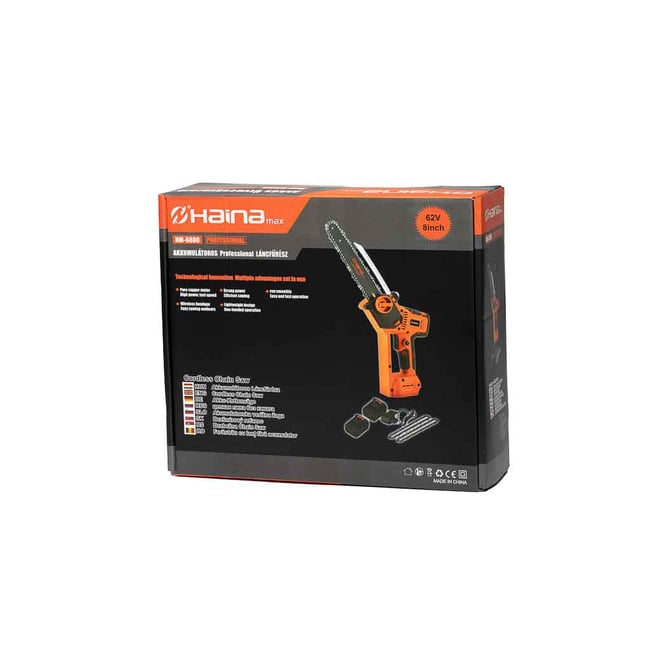 Mini drujba cu acumulator, Haina HM-6800, 62 V, 2 baterii, lungime sina 8 inch, lant rezerva