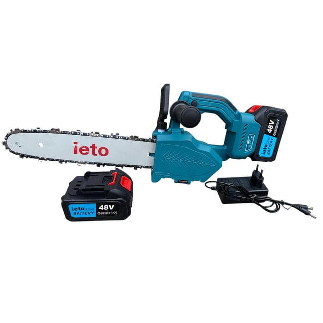 Drujba cu acumulator, IETO, 2 baterii 48 V Li-ion, 1000 W, lungime sina 12 inch, rezervor ulei, pompita ungere