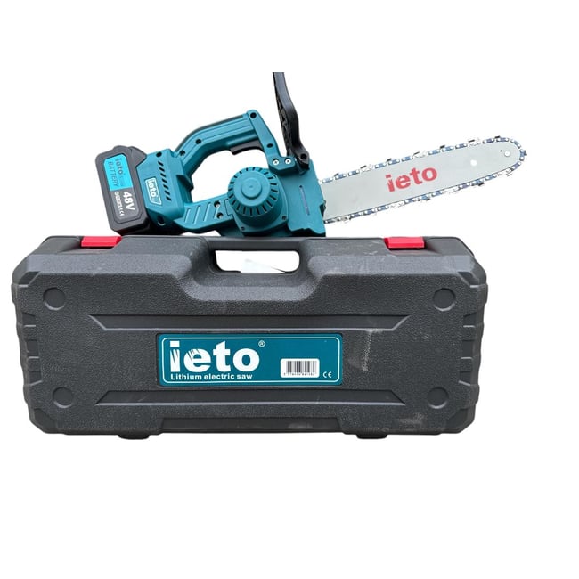Drujba cu acumulator, IETO, 2 baterii 48 V Li-ion, 1000 W, lungime sina 12 inch, rezervor ulei, pompita ungere