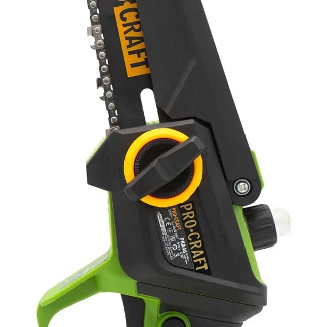 Mini drujba cu acumulator PROCRAFT PKA46, 20 V, 2 Ah, 2 acumulatori, cu doua lame 6'' si 8'', doua lanturi